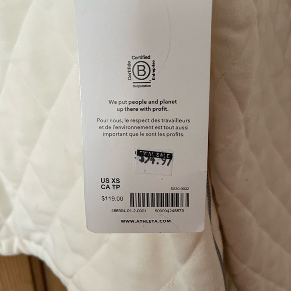 NWT Athleta Retroplush Quilted LS Crewneck Sweatshirt, Off-White, XS - Picture 7 of 10